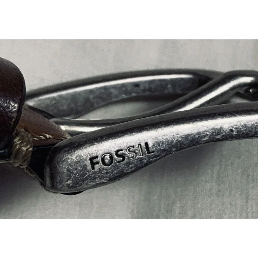 Fossil Brown Genuine Leather Belt Mens Size 34 Nickel Buckle 1.5